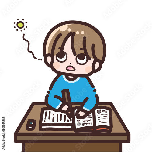 勉強しているが全然集中できていない男の子