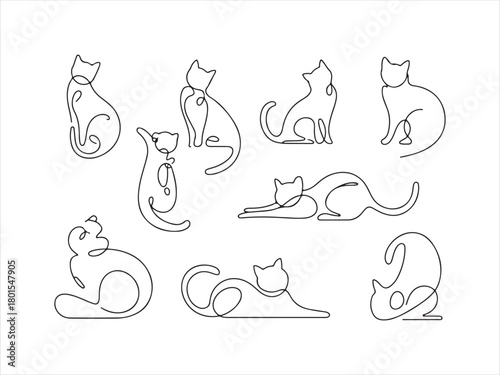 Cute Minimalist Line Art Cats – Simple Continuous Line Cat Illustrations