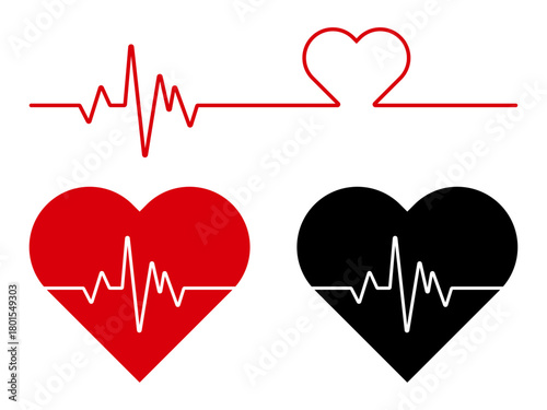 Collection of heart rhythm set, Electrocardiogram, ECG - EKG signal, Heart Beat pulse line concept vector illustration