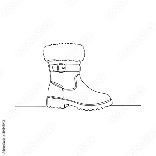 Fur-trimmed winter boot with ankle strap in one line minimalist style