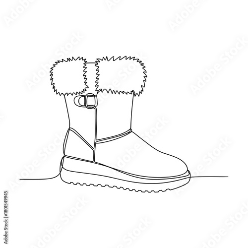 Fur-trimmed winter boot with buckle in one line minimalist style