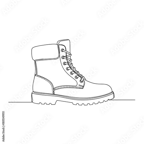 Lace-up winter boot in minimalist one line style on white background