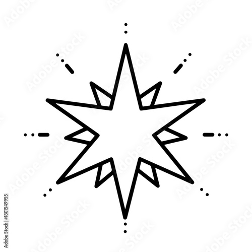 Nativity star line icon on white represents faith, hope, and celebration, its simple design embodying meaning. Nativity star conveys religious symbolism, conveying spirit of season.