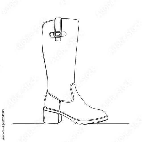 Tall heeled boot with buckle in one line minimalist style
