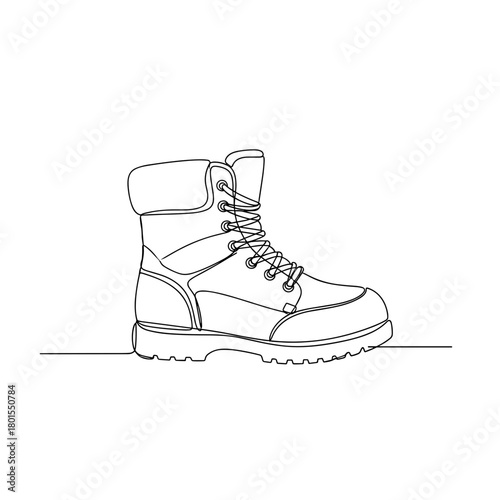 Lace-up winter boot in one line minimalist style on white background