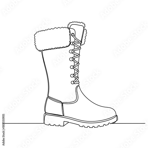 Tall lace-up winter boot with fur in one line minimalist style