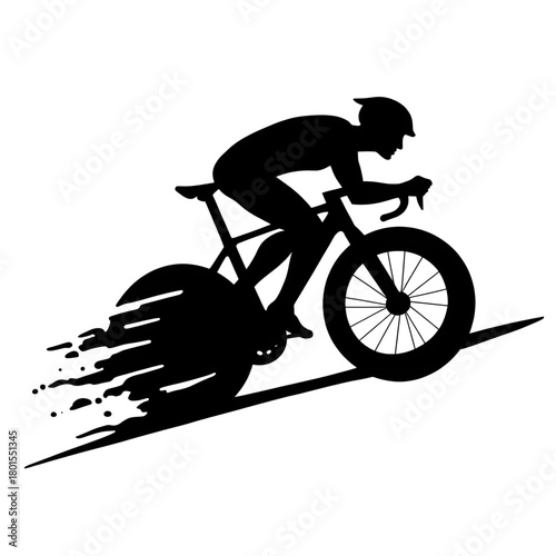 Racer Silhouette on Road Bike: Dynamic silhouette of a cyclist fiercely racing uphill, embodying speed, endurance, and the thrill of competition.