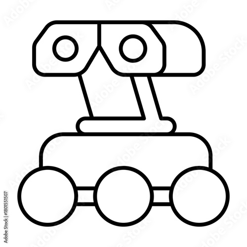 Mars rover with two cameras thin line icon, space exploration concept. Vector graphics. Robotic vehicle with camcorder sign on white background, style icon mobile or web design.