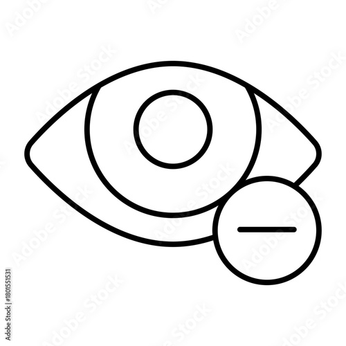 Eye and minus thin line icon, vision treatment concept. Vector graphics. Myopia, ophthalmology sign on white background, style icon mobile or web design.