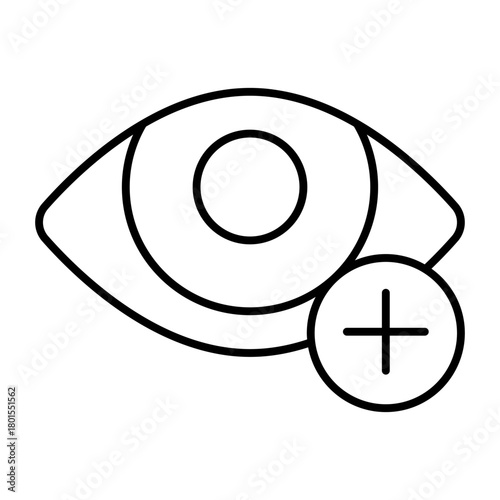 Eye and plus thin line icon, vision treatment concept. Vector graphics. Hyperopia, ophthalmology sign on white background, style icon mobile or web design.