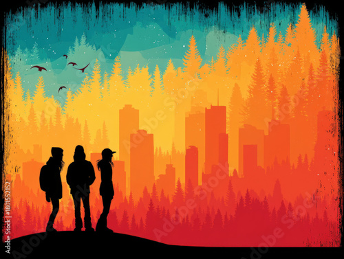 Snowboarding silhouettes at...