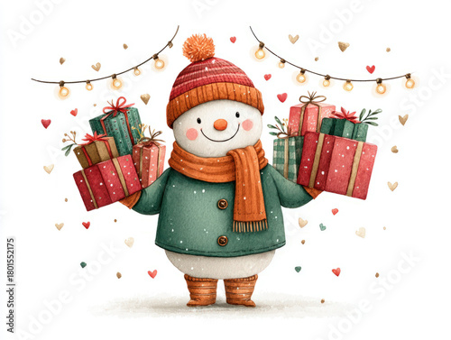 snowman watercolor painting