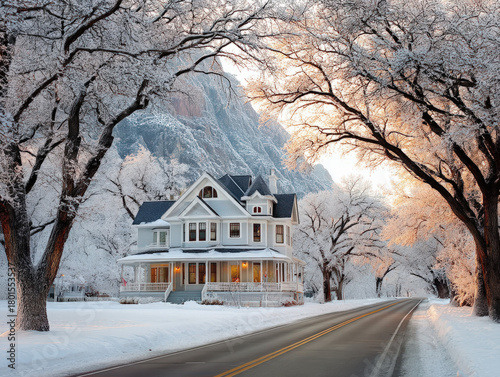 Victorian street in the snow