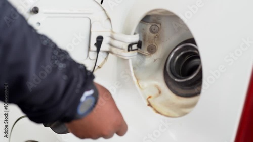 Close up of hand Opening Petrol Cap