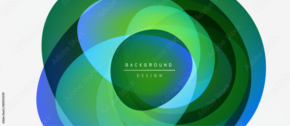 Obraz premium Abstract circular layers, vibrant greens, blues create dynamic visual effect. Text reads background design centered within form.