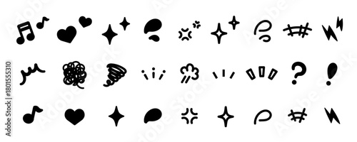 感情やリアクションを表すカラフルでポップな装飾記号アイコンセット