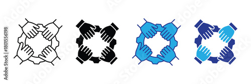 Four hands form a circle around a gear, symbolizing teamwork, collaboration, and mechanical synergy for business projects and industry.