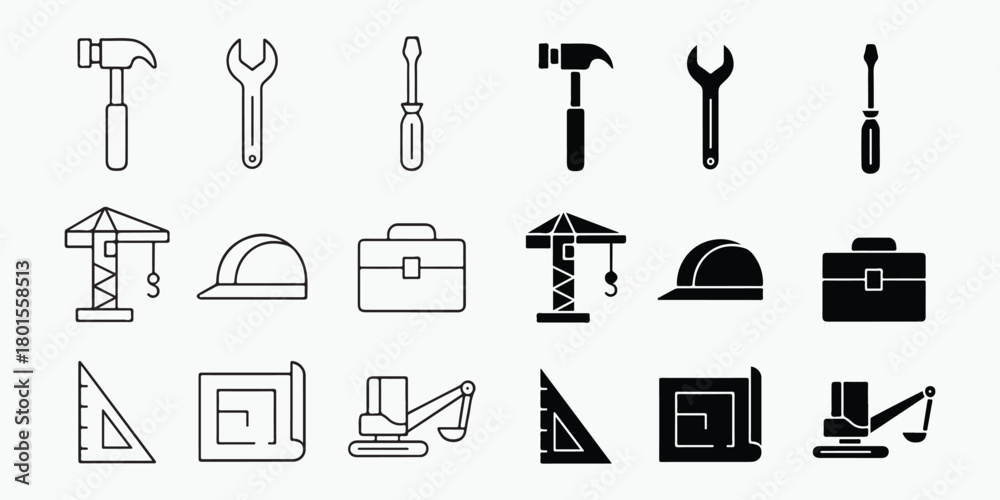 Obraz premium Construction icon vector set representing engineering and building industry concept