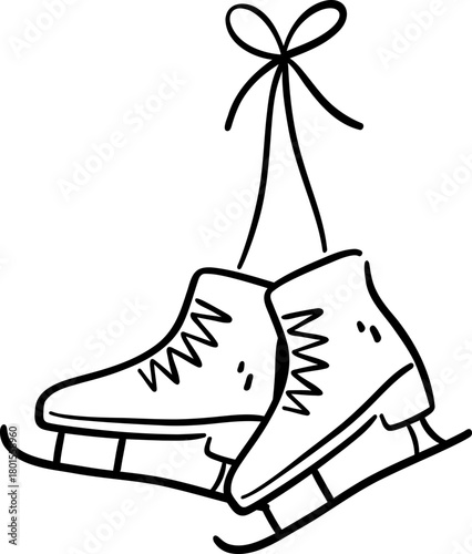 Ice skates hang gracefully, ready for fun day on ice, evoking excitement and joy