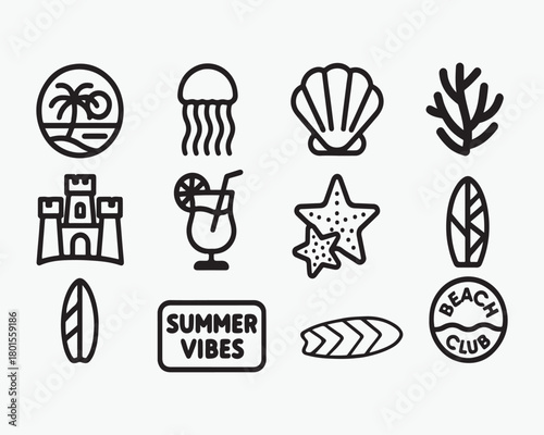 Summer vacation icons collection representing beach holiday and summer vibes