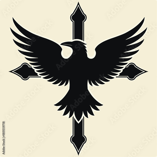 Mourning motifs showcase cross and raven in a stylized design, a mourning motif with wings spread wide. Cross and raven are symbolic, elegant, and representative of grief and remembrance.