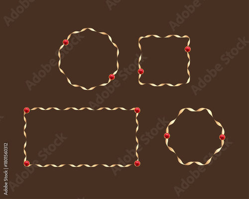 ゴールドリボンと宝石のウェーブ状フレームセット  豪華でエレガントなリボン装飾の枠素材