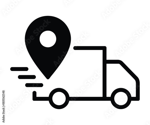 Delivery Truck with Location Pin Icon - Fast Shipping, GPS Tracking, and Logistics Vector