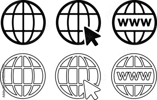 website icons set hand drawn globe web icons vector art 