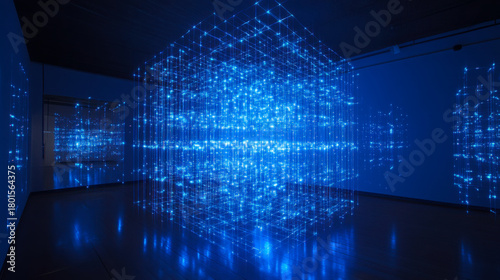 Light installation creates immersive experience in modern art gallery at night
