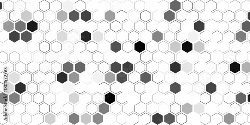 Gray, black, white beehive background. Honeycomb, bees hive cells pattern. Bee honey shapes. Vector geometric seamless texture symbol. Hexagon, hexagonal raster, mosaic cell sign or icon. Gradation.