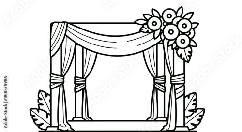 Wedding arch decorated with flowers and fabric vector illustration