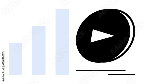 Vertical bar graph alongside a large play button representing growth, video content, and technology trends. Ideal for media, analytics, business progress, content creation, education, marketing