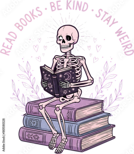 vector illustration of a skeleton reading a book