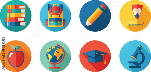 Education Icons Colorful Illustrations for Back-to-School and Learning Resources, perfect for design