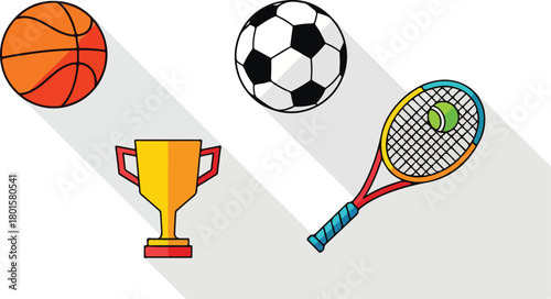 Collection of Sports Equipment and Trophies - Illustrative Graphics for Athletic Pursuits