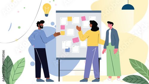 Diverse group of young entrepreneurs collaborating and brainstorming innovative ideas in a modern office setting symbolizing startup growth and teamwork