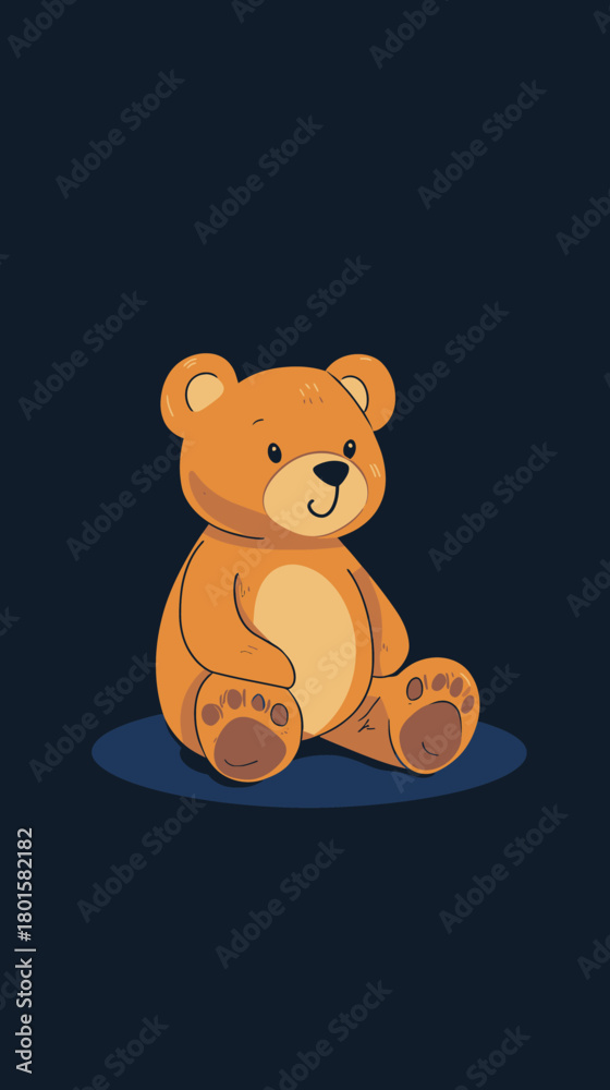 Fototapeta premium cute sitting brown teddy bear plush toy with light belly and paw pads cartoon illustration on dark background soft children gift character vector