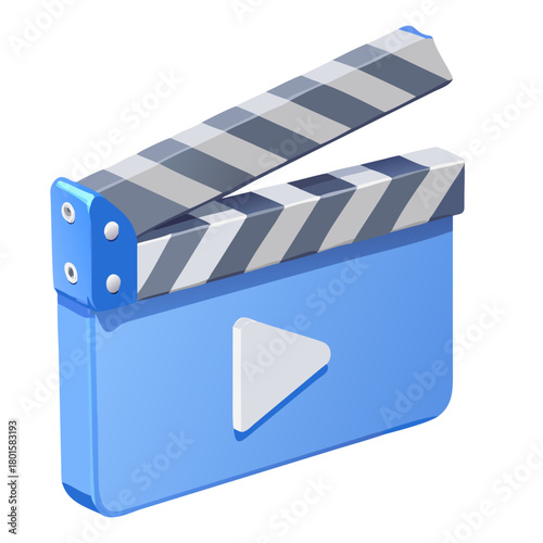 3D Cinematic Clapperboard with Play Button Icon