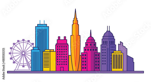Cityscape skyline colorful buildings vector illustration design art