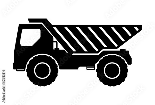 Black and white dump truck icon without background