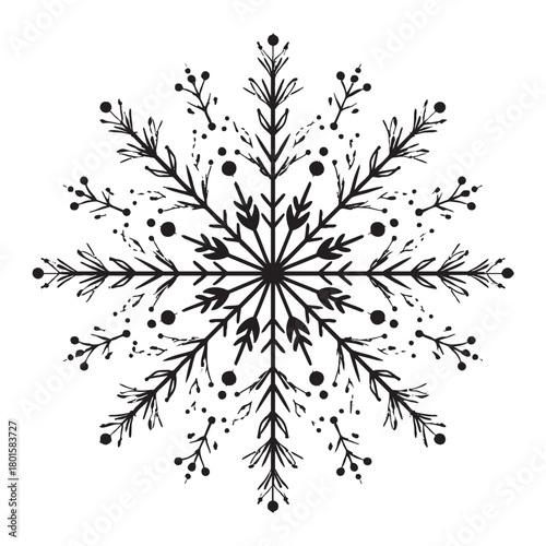Detailed snowflake with branches and dots, like a floral mandala