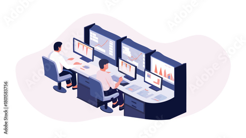 Hyperrealistic 3d render of financial analysts collaborating and studying data with charts and graphs symbolizing business growth and investment