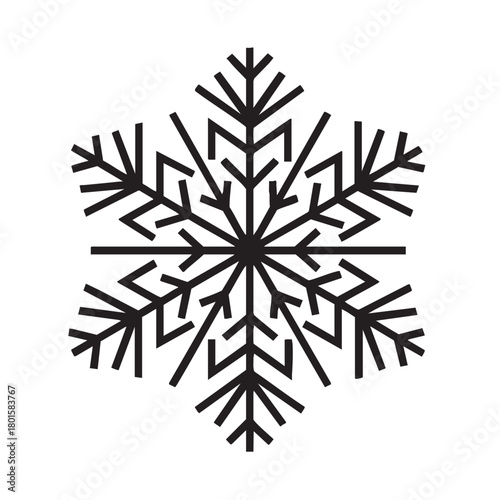 Bold geometric black line icon of a hexagonal snowflake