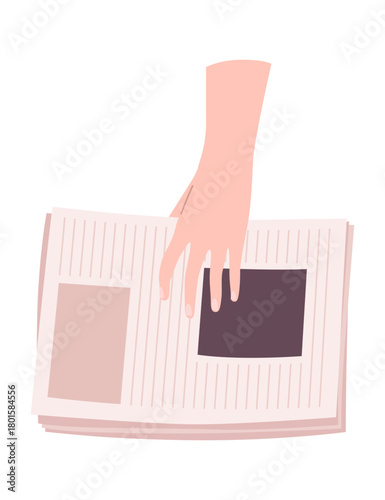 Cartoon newspaper in hand. Morning press and news journals folded and opened, business man hand with paper journal, daily news concept. Vector illustration