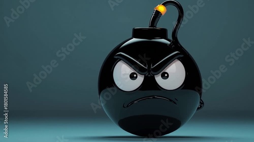 Funny animated bomb character with an angry expression ready to explode