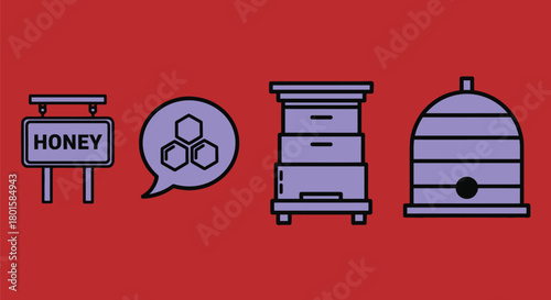 Honeycomb beehive beekeeping honey apiary vector illustration icon set