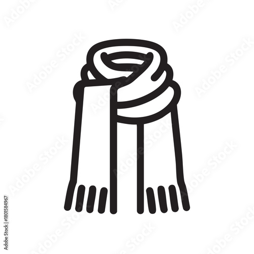 Simple line icon of a wrapped winter scarf with tassels.