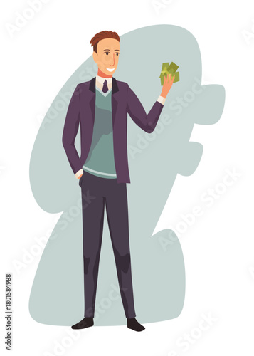 Rich man flat cartoon comic element, millionaire man money vector illustration