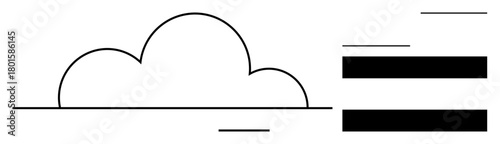 Cloud shape with horizontal lines and bars symbolizing storage, communication, technology, data flow, sharing, and connectivity. Ideal for technology concepts, networking, cloud computing