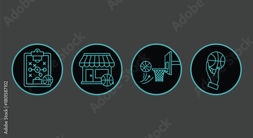 Basketball strategy shop score hand icons vector illustration set